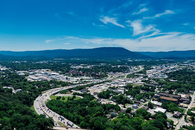  A Tennessee highway from above routing through a town