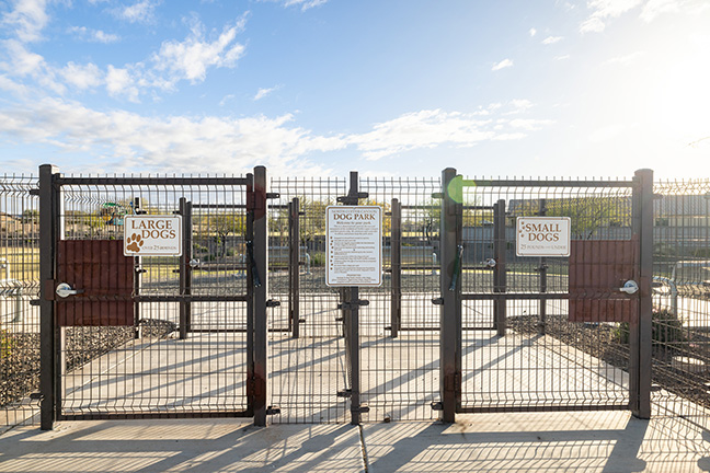 A dog park community amenity for mobile and manufactured home residents