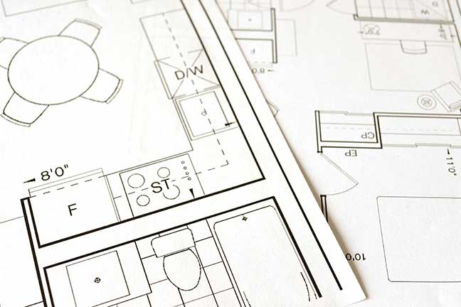 A potential floor plan for an ADU under construction.