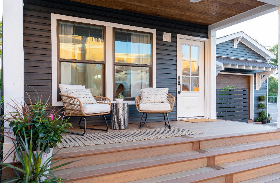 A manufactured home with an upgraded deck